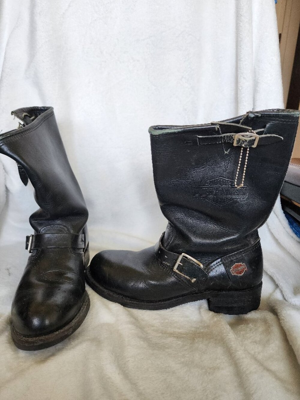 Harley Davidson Black Leather Boots Mens Sz 8 Vintage Biker